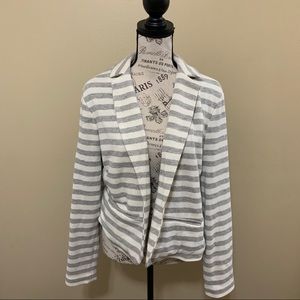 Baccini White & Gray Striped Cotton Blazer Jacket Size Large NEW